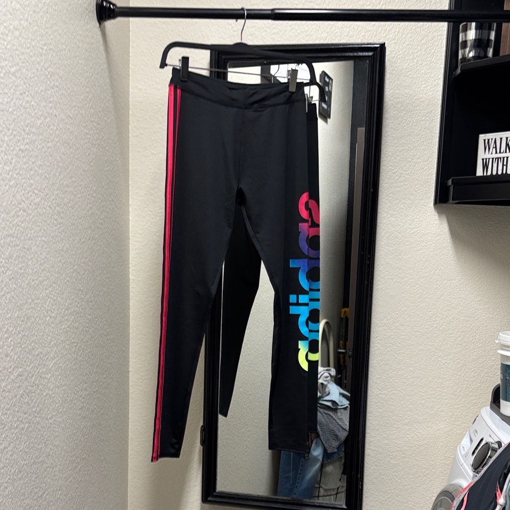 Adidas Kids Black Leggings with Colorful Logo